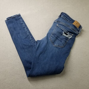 American Eagle Jean Leggings Women Size 6 Blue Denim Ripped Distressed Stretch